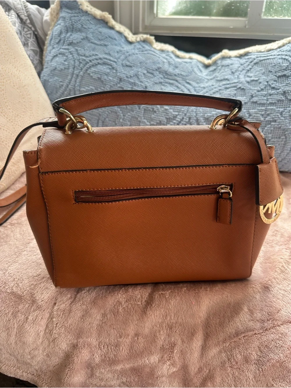 Michael Kors Brown Leather Top-Handle Satchel with Gold Hardware